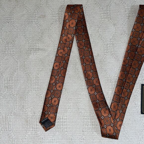 Bocara Men’s Dress Tie Size 57” 4” Orange Geometric Business Formal NWT - Picture 7 of 12
